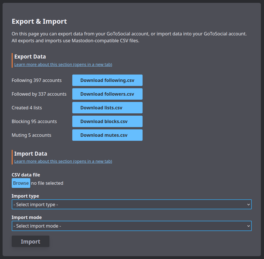 The export/import page.